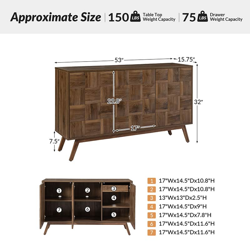 Werner Mid-century Modern Sideboard with Cable Management