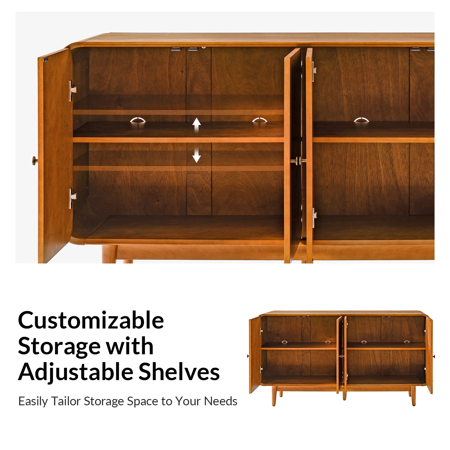Alee 58 Inches Wide Mid-Century Modern 4-Door Sideboard With Adjustable Shelves