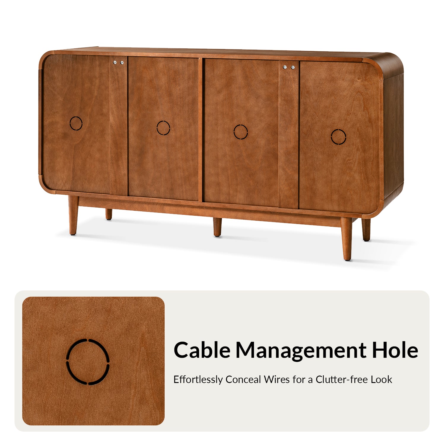 Alee 58 Inches Wide Mid-Century Modern 4-Door Sideboard With Adjustable Shelves