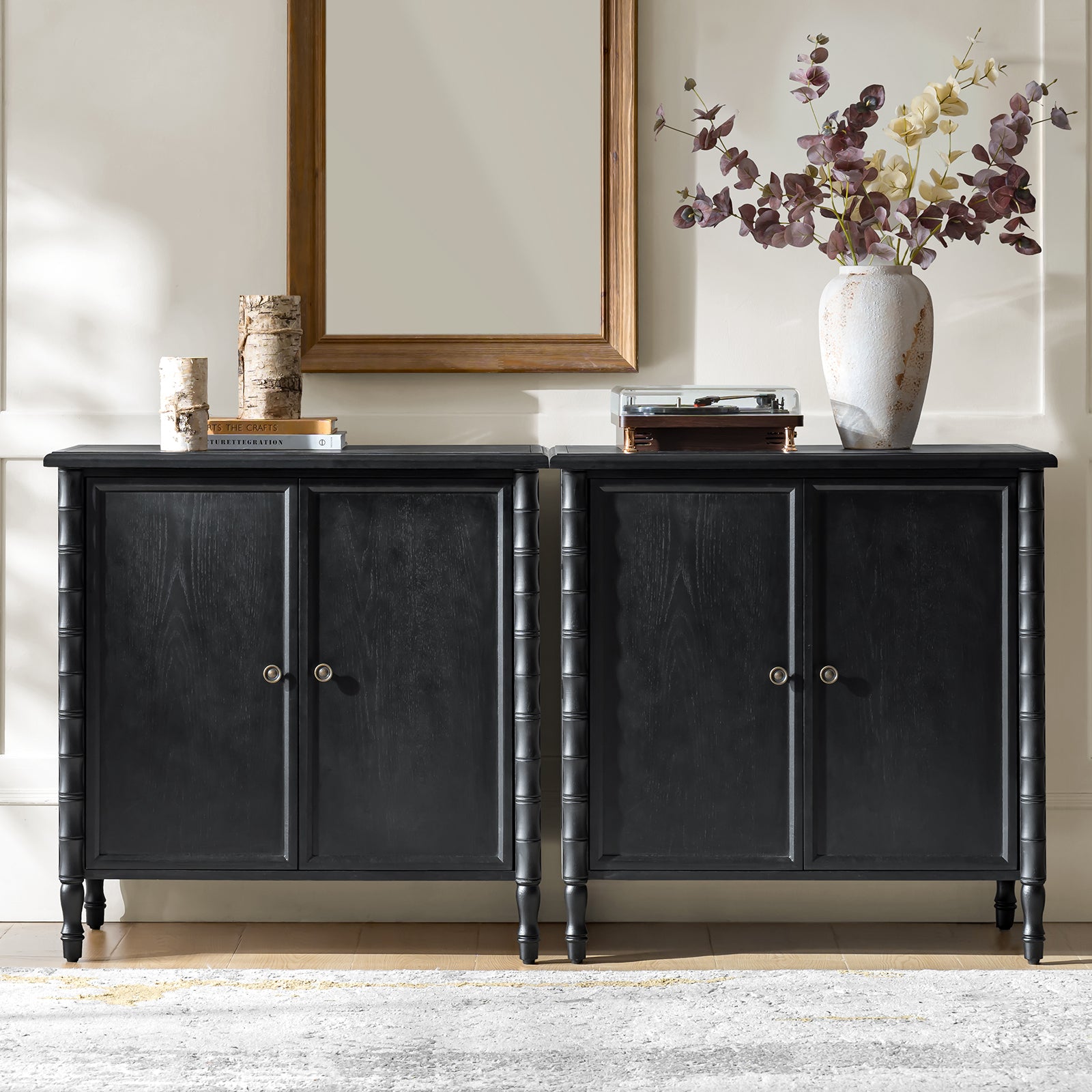 Deb 32" Wood Veneer Accent Cabinet with Adjustable Shelves, Modern Transitional Style