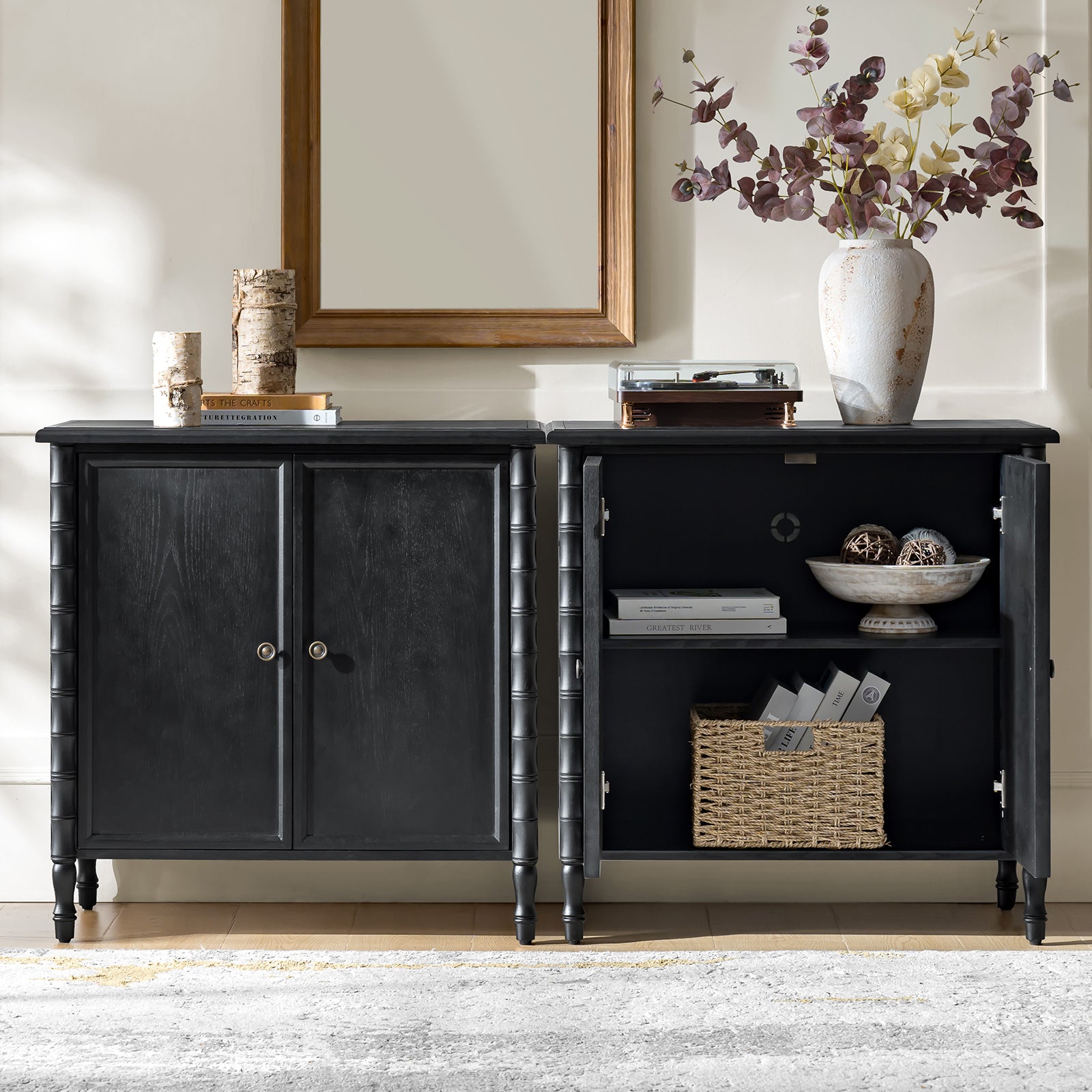 Deb 32" Wood Veneer Accent Cabinet with Adjustable Shelves, Modern Transitional Style