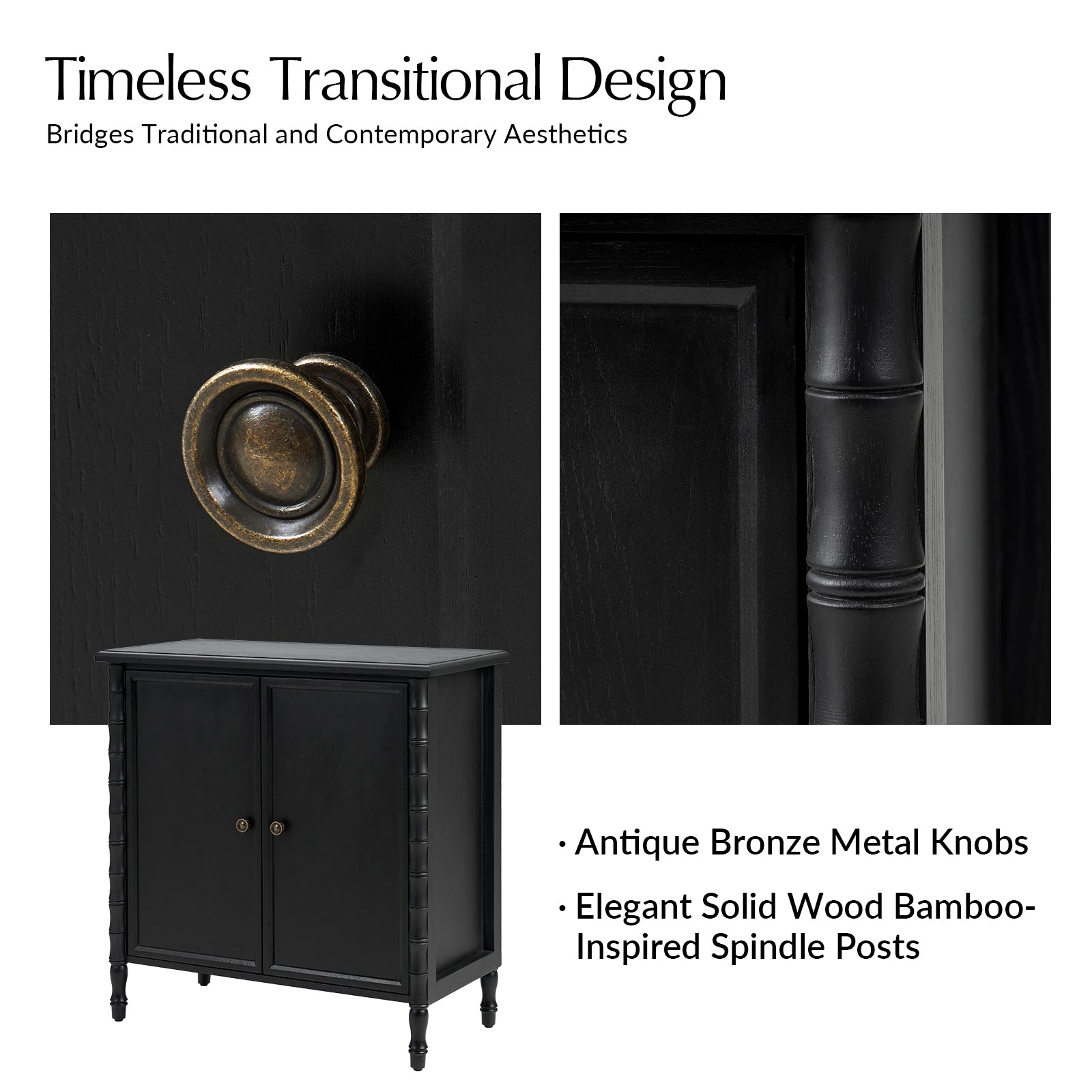 Deb 32" Wood Veneer Accent Cabinet with Adjustable Shelves, Modern Transitional Style