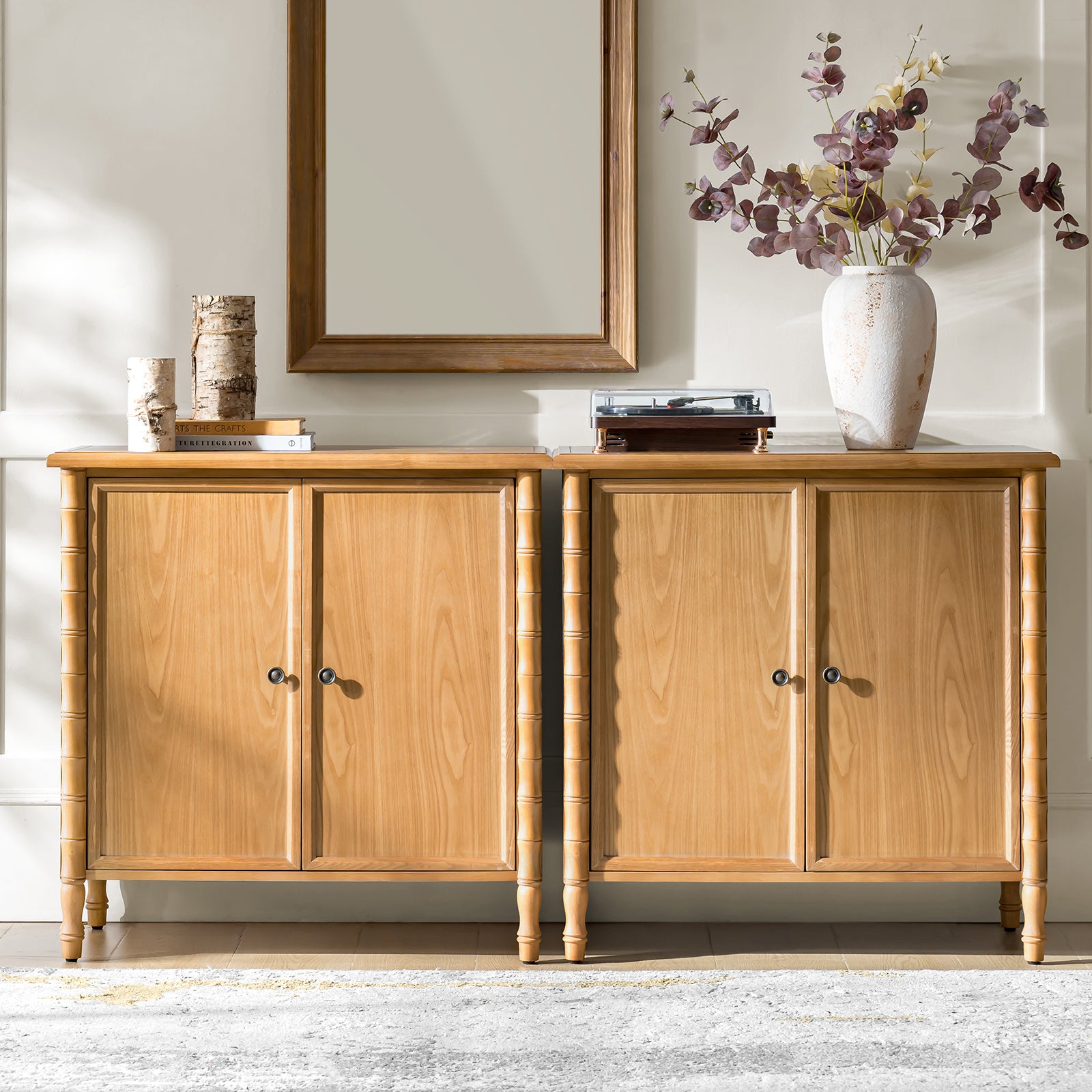 Deb 32" Wood Veneer Accent Cabinet with Adjustable Shelves, Modern Transitional Style