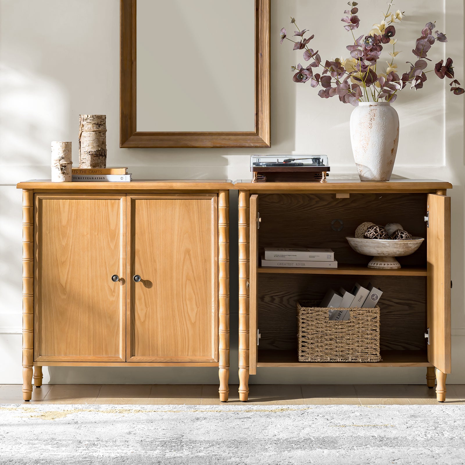 Deb 32" Wood Veneer Accent Cabinet with Adjustable Shelves, Modern Transitional Style