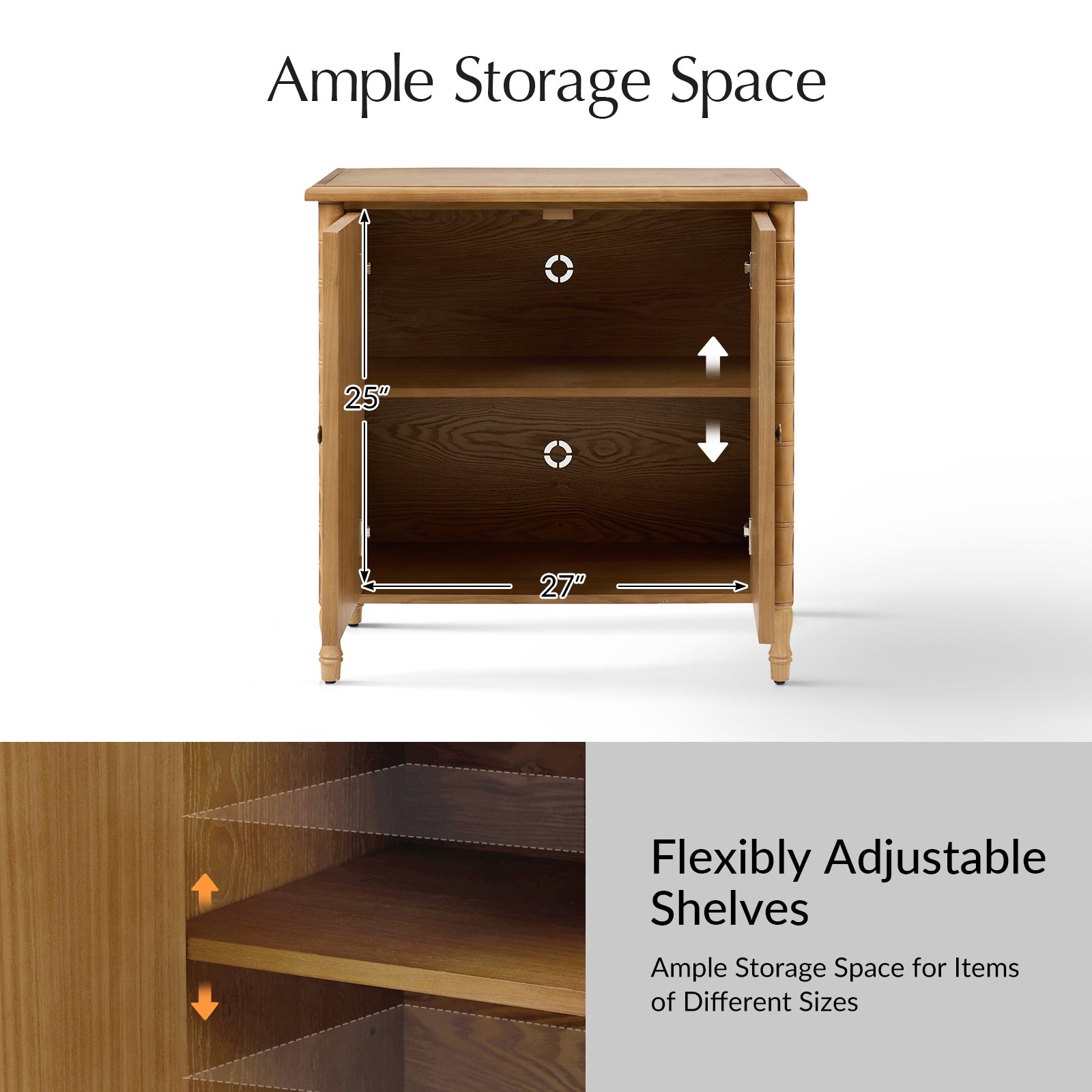 Deb 32" Wood Veneer Accent Cabinet with Adjustable Shelves, Modern Transitional Style