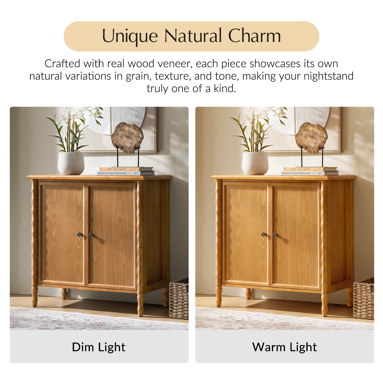 Deb 32" Wood Veneer Accent Cabinet with Adjustable Shelves, Modern Transitional Style