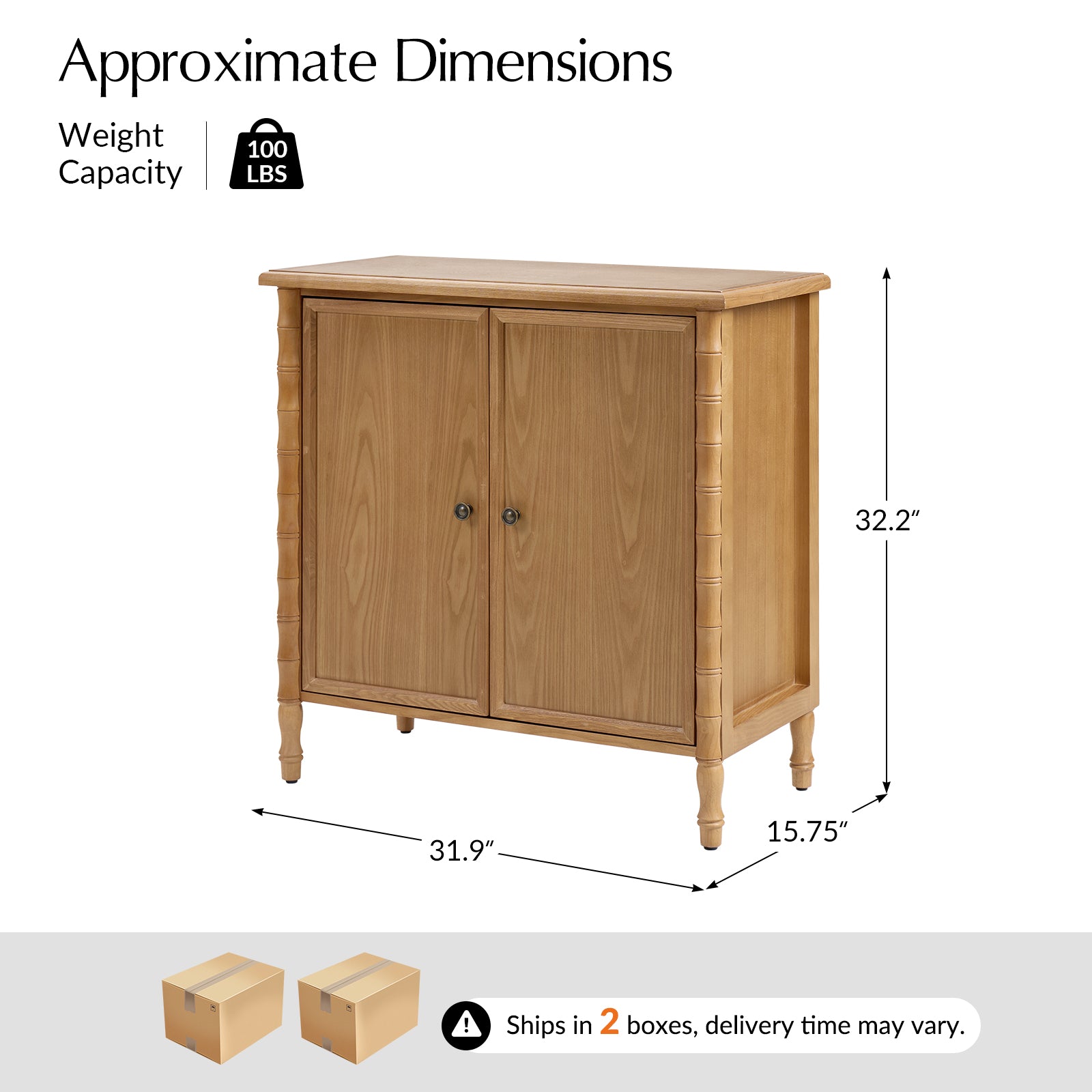 Deb 32" Wood Veneer Accent Cabinet with Adjustable Shelves, Modern Transitional Style