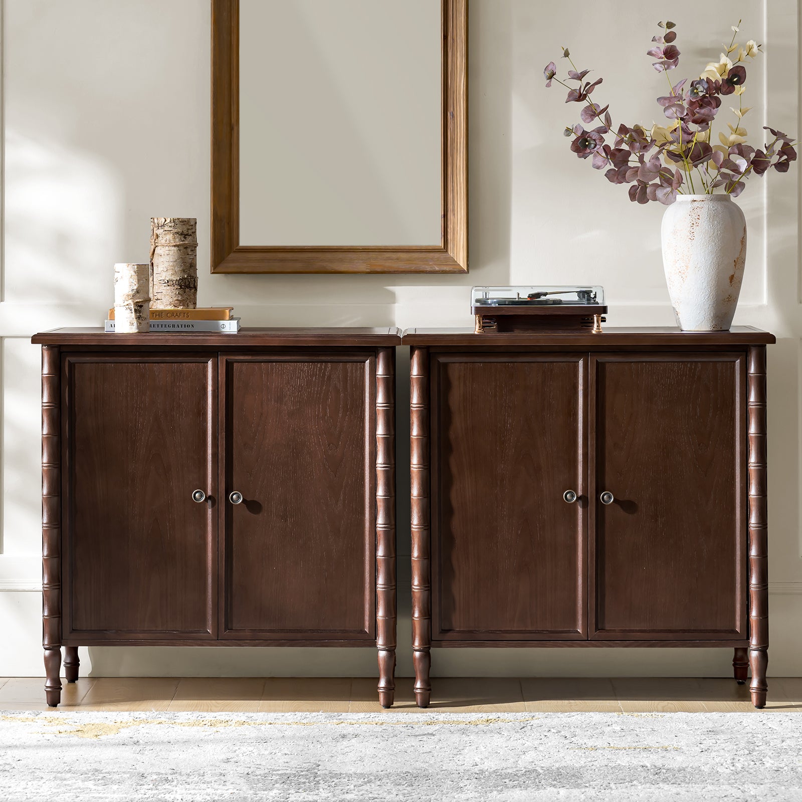 Deb 32" Wood Veneer Accent Cabinet with Adjustable Shelves, Modern Transitional Style