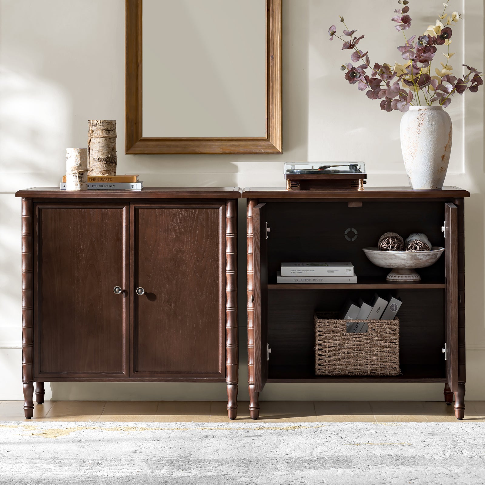 Deb 32" Wood Veneer Accent Cabinet with Adjustable Shelves, Modern Transitional Style