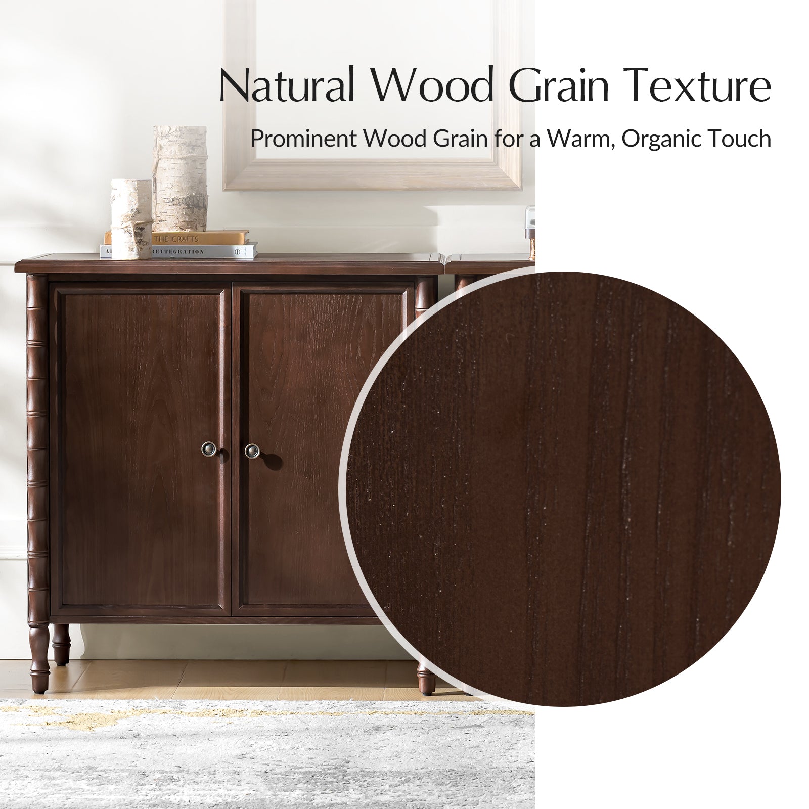 Deb 32" Wood Veneer Accent Cabinet with Adjustable Shelves, Modern Transitional Style