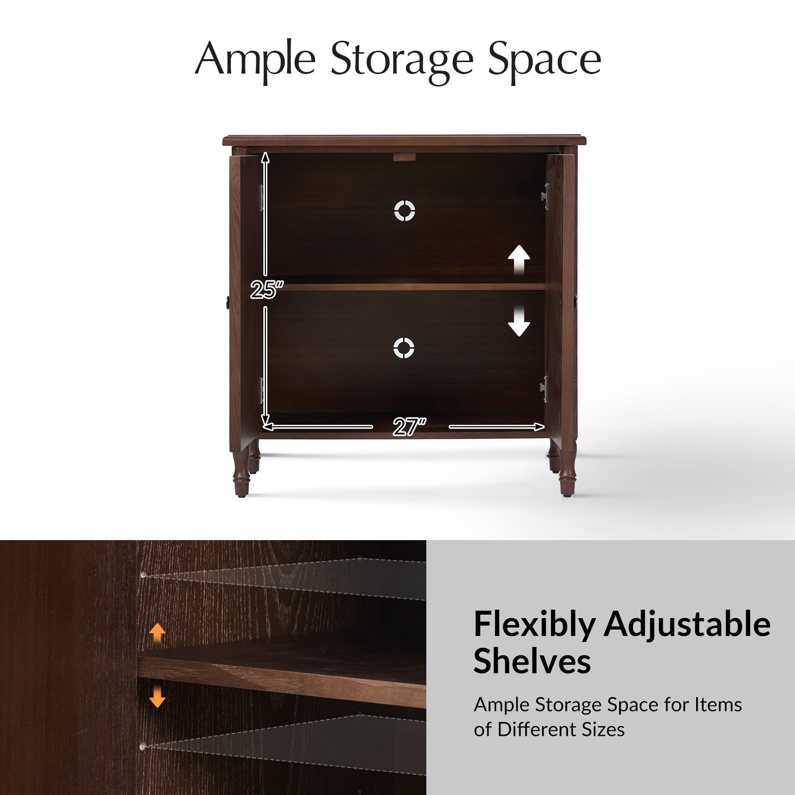 Deb 32" Wood Veneer Accent Cabinet with Adjustable Shelves, Modern Transitional Style