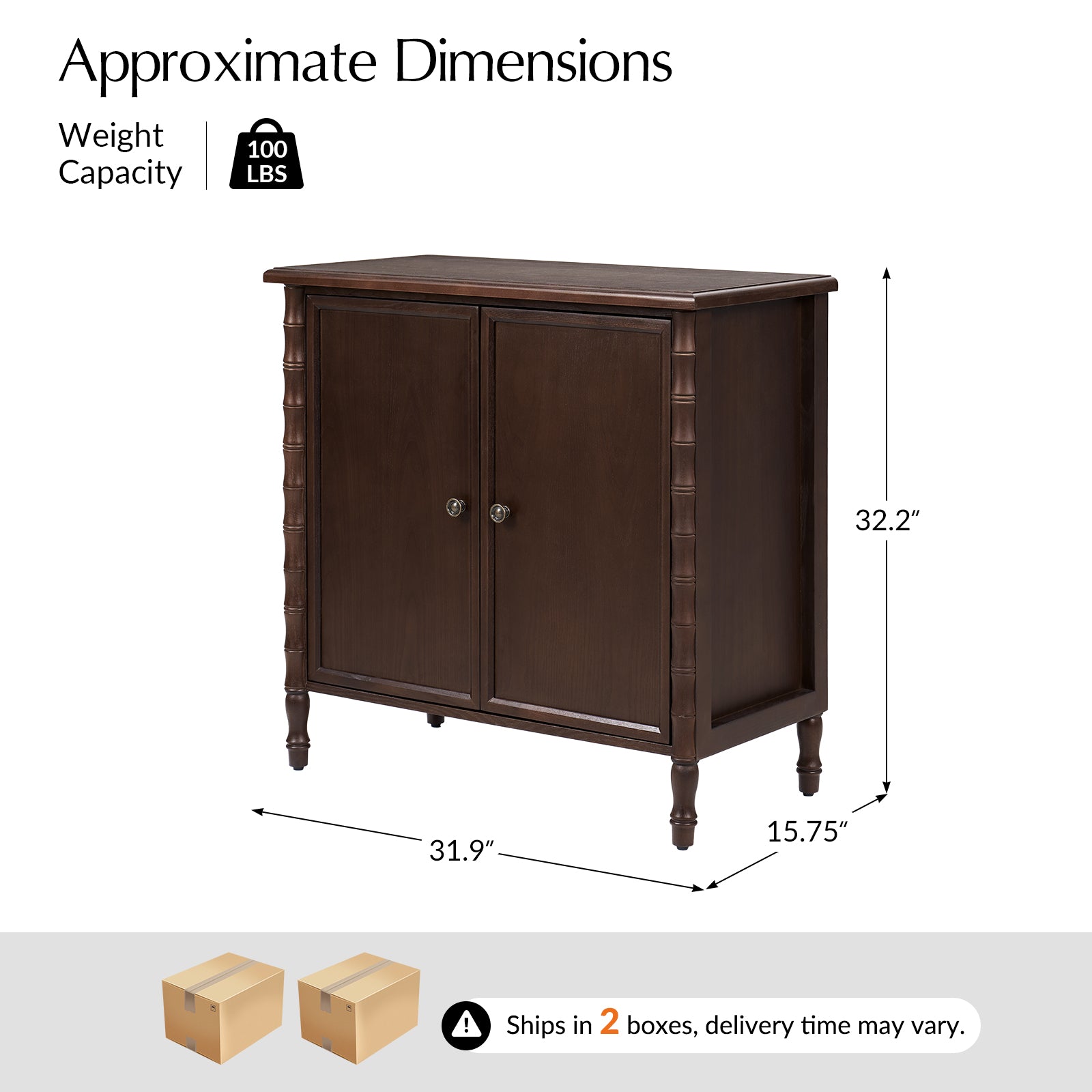 Deb 32" Wood Veneer Accent Cabinet with Adjustable Shelves, Modern Transitional Style