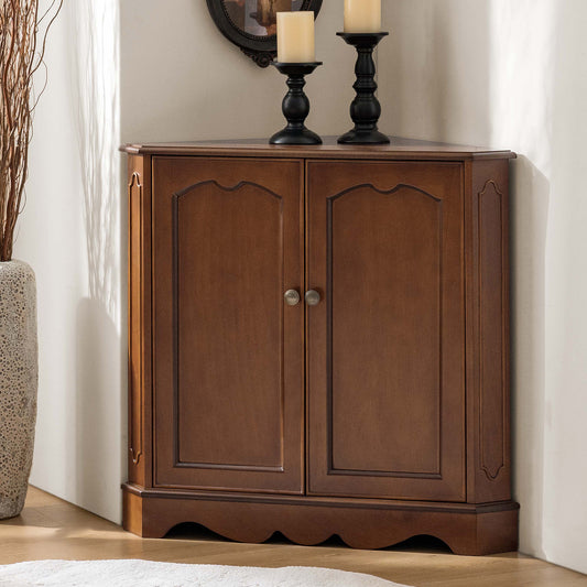 Hagen Traditional 2-Door Corner Cabinet – 30″ H Classic Wood Storage Cabinet with Decorative Molding