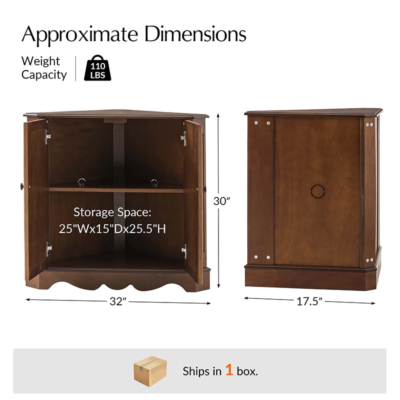 Hagen Traditional 2-Door Corner Cabinet – 30″ H Classic Wood Storage Cabinet with Decorative Molding