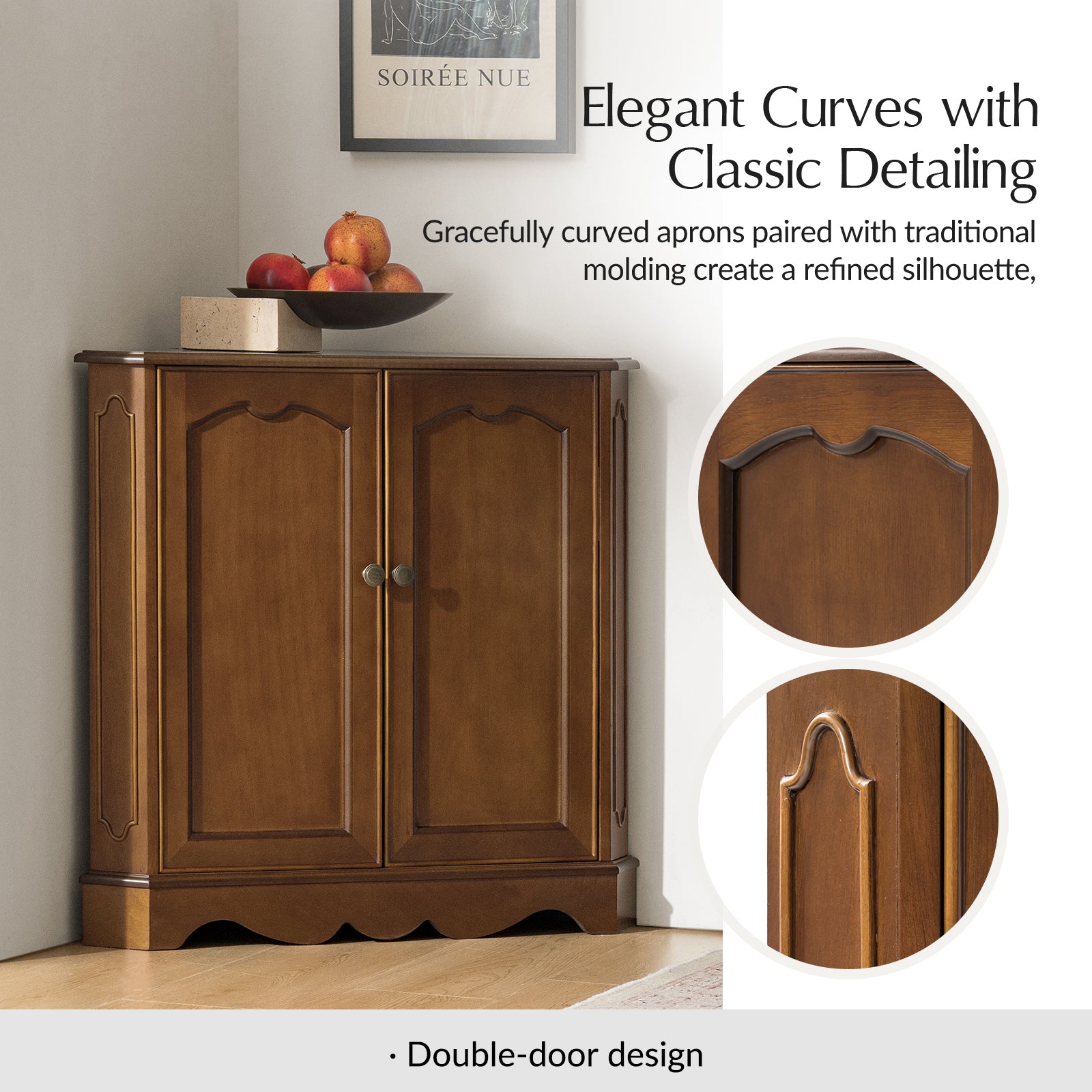 Hagen Traditional 2-Door Corner Cabinet – 30″ H Classic Wood Storage Cabinet with Decorative Molding