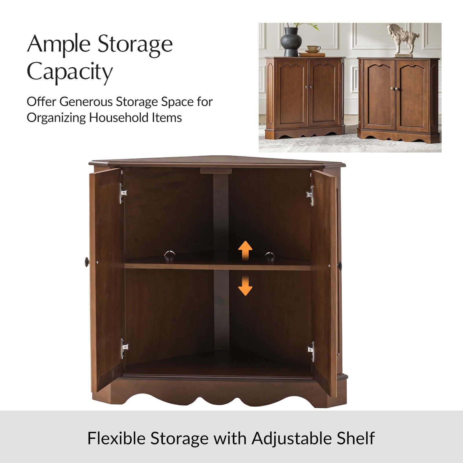 Hagen Traditional 2-Door Corner Cabinet – 30″ H Classic Wood Storage Cabinet with Decorative Molding