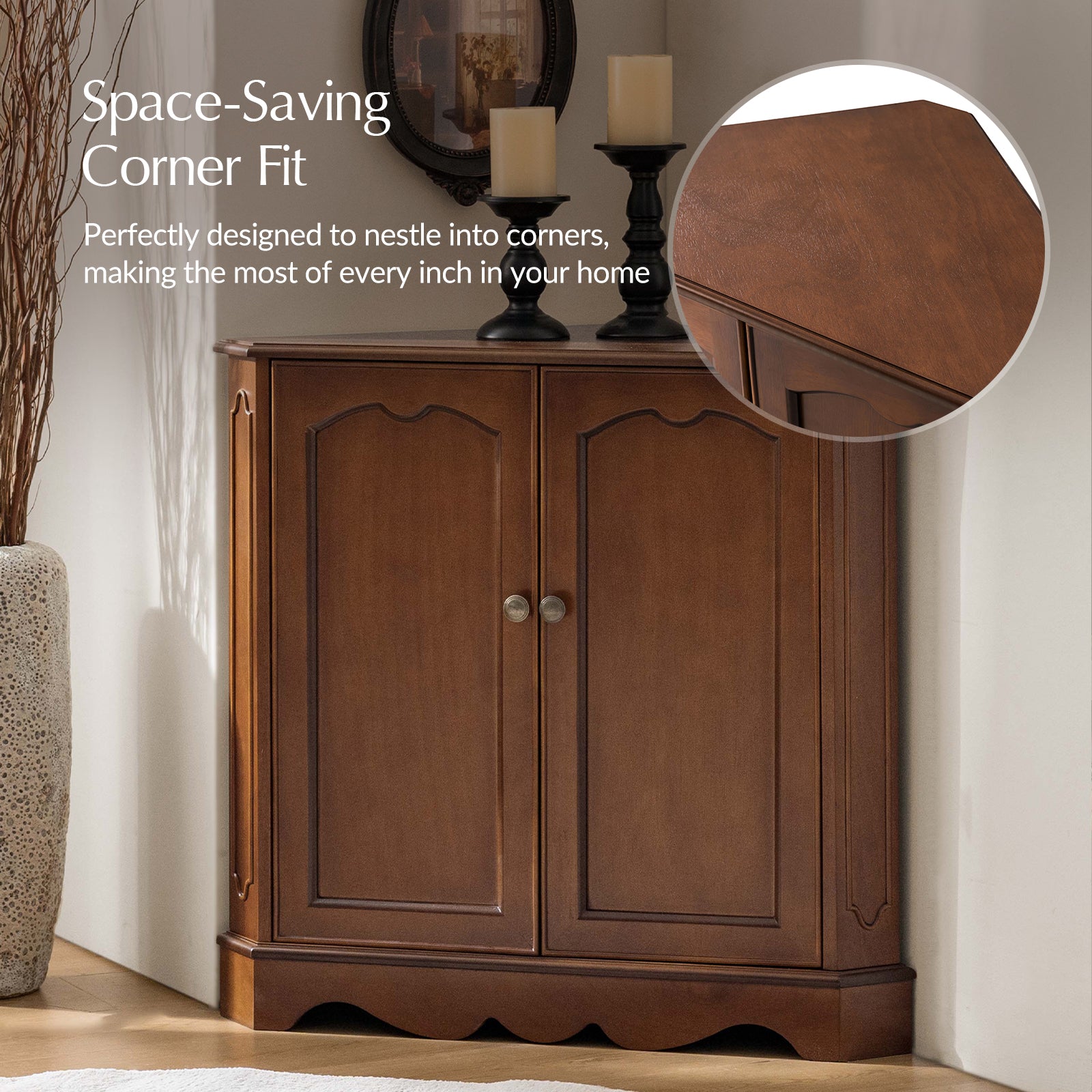 Hagen Traditional 2-Door Corner Cabinet – 30″ H Classic Wood Storage Cabinet with Decorative Molding