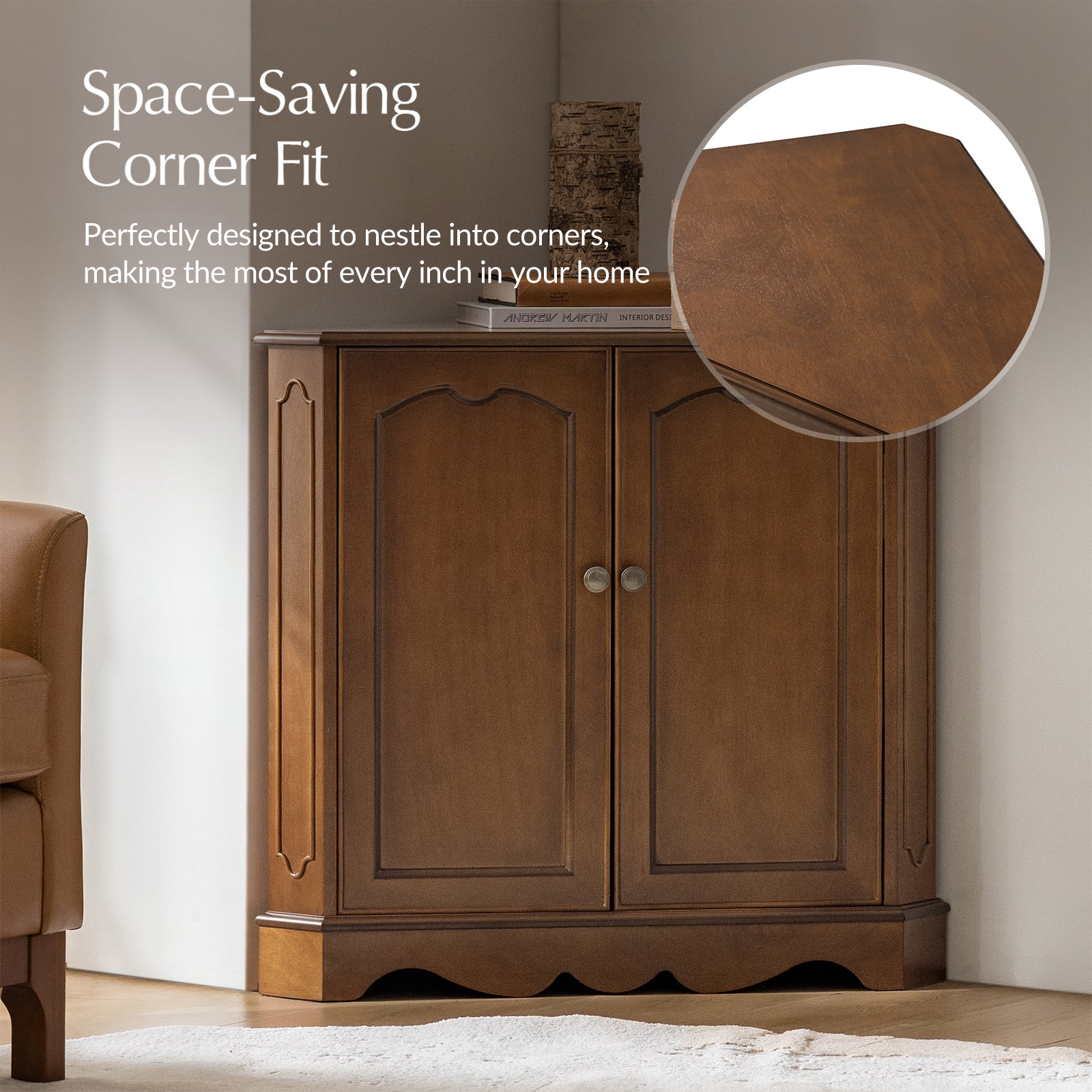 Hagen Traditional 2-Door Corner Cabinet – 30″ H Classic Wood Storage Cabinet with Decorative Molding