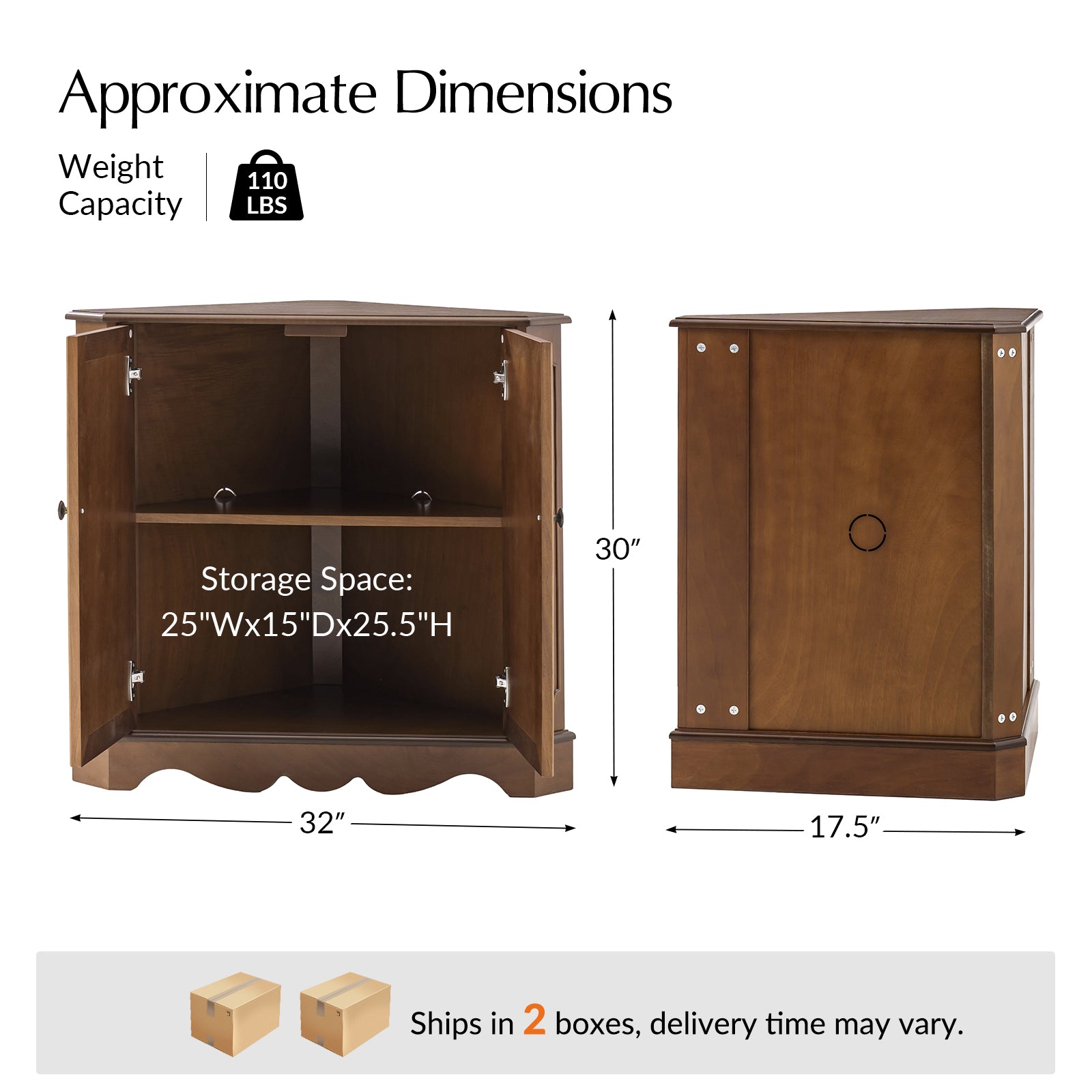 Hagen Traditional 2-Door Corner Cabinet – 30″ H Classic Wood Storage Cabinet with Decorative Molding