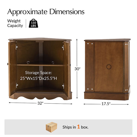 Hagen Traditional 2-Door Corner Cabinet – 30″ H Classic Wood Storage Cabinet with Decorative Molding