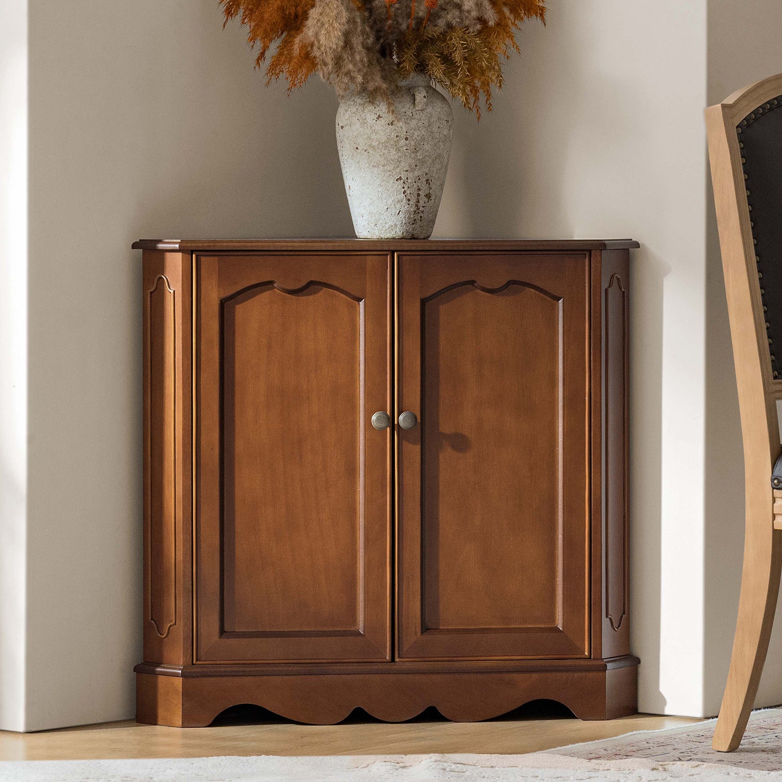 Hagen Traditional 2-Door Corner Cabinet – 30″ H Classic Wood Storage Cabinet with Decorative Molding
