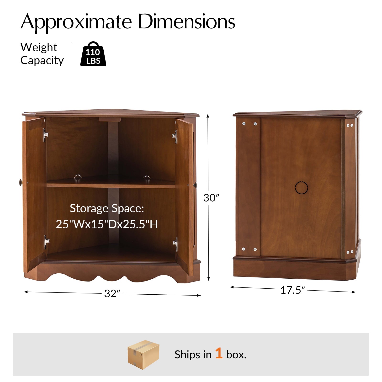 Hagen Traditional 2-Door Corner Cabinet – 30″ H Classic Wood Storage Cabinet with Decorative Molding