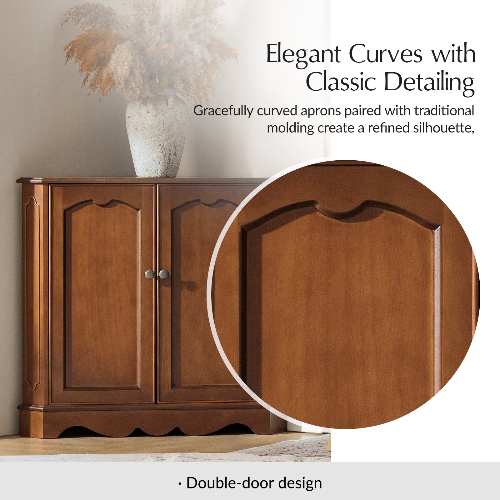 Hagen Traditional 2-Door Corner Cabinet – 30″ H Classic Wood Storage Cabinet with Decorative Molding