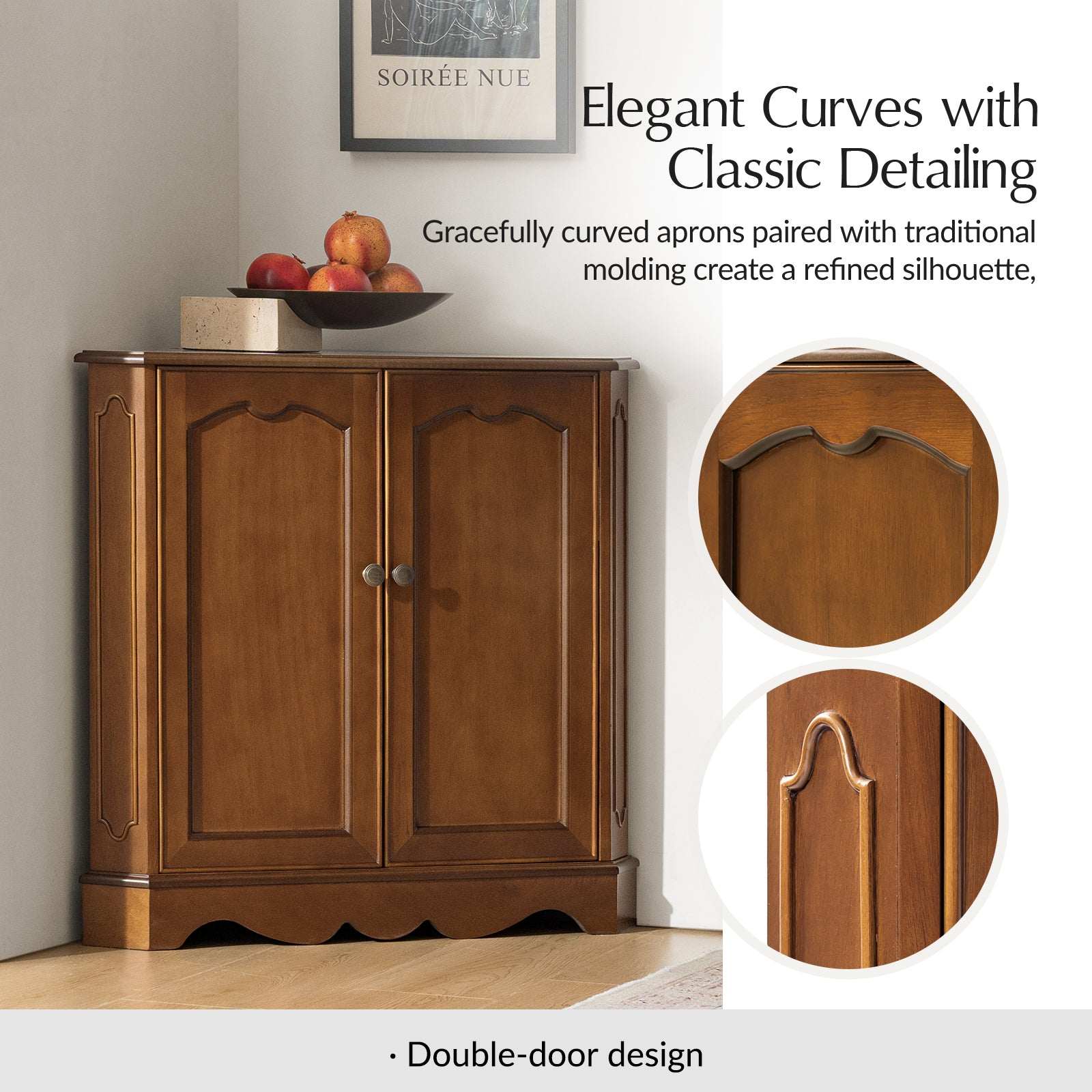 Hagen Traditional 2-Door Corner Cabinet – 30″ H Classic Wood Storage Cabinet with Decorative Molding