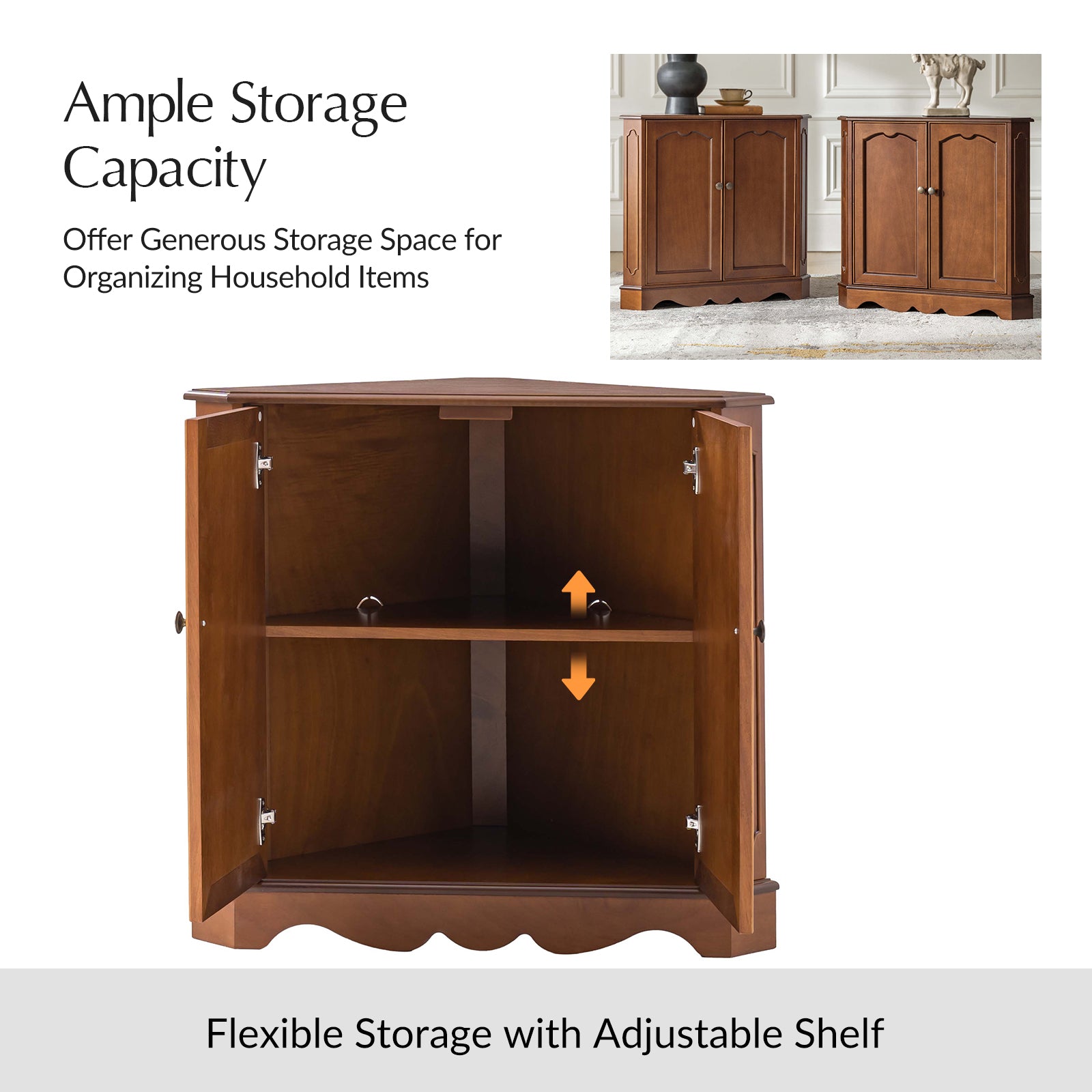 Hagen Traditional 2-Door Corner Cabinet – 30″ H Classic Wood Storage Cabinet with Decorative Molding