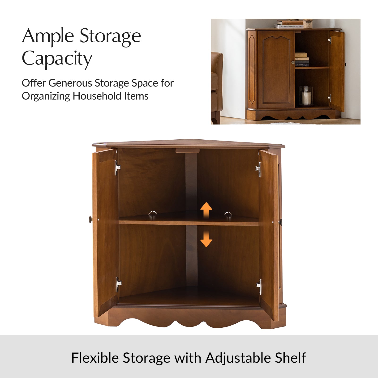 Hagen Traditional 2-Door Corner Cabinet – 30″ H Classic Wood Storage Cabinet with Decorative Molding