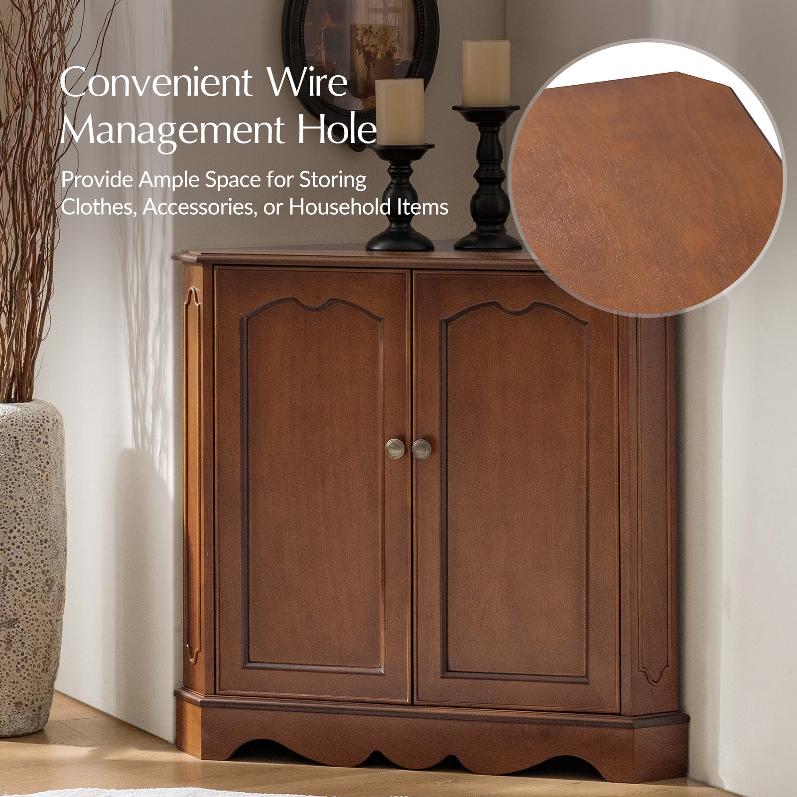 Hagen Traditional 2-Door Corner Cabinet – 30″ H Classic Wood Storage Cabinet with Decorative Molding