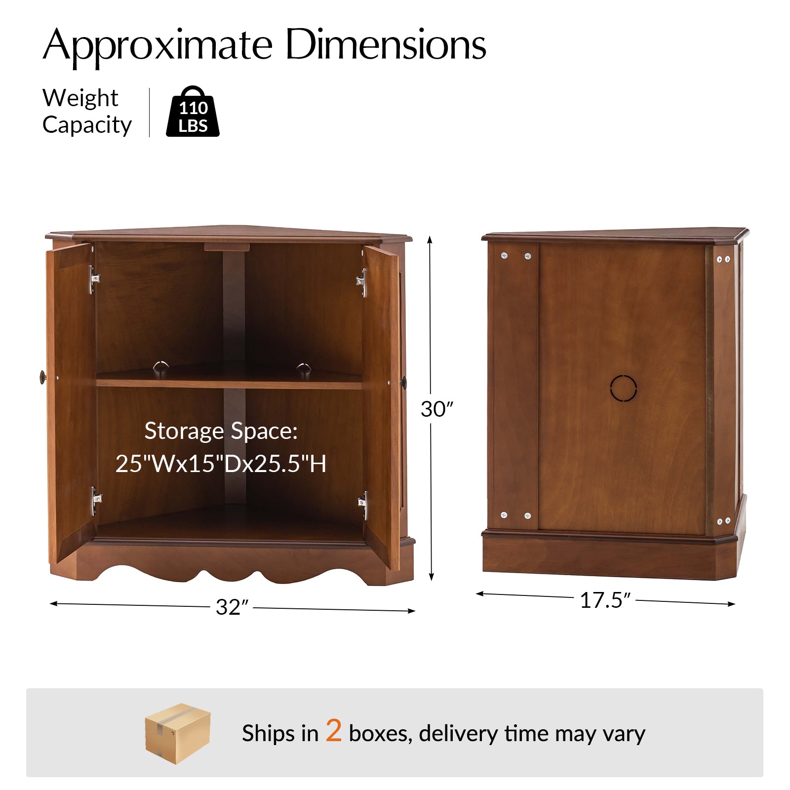 Hagen Traditional 2-Door Corner Cabinet – 30″ H Classic Wood Storage Cabinet with Decorative Molding