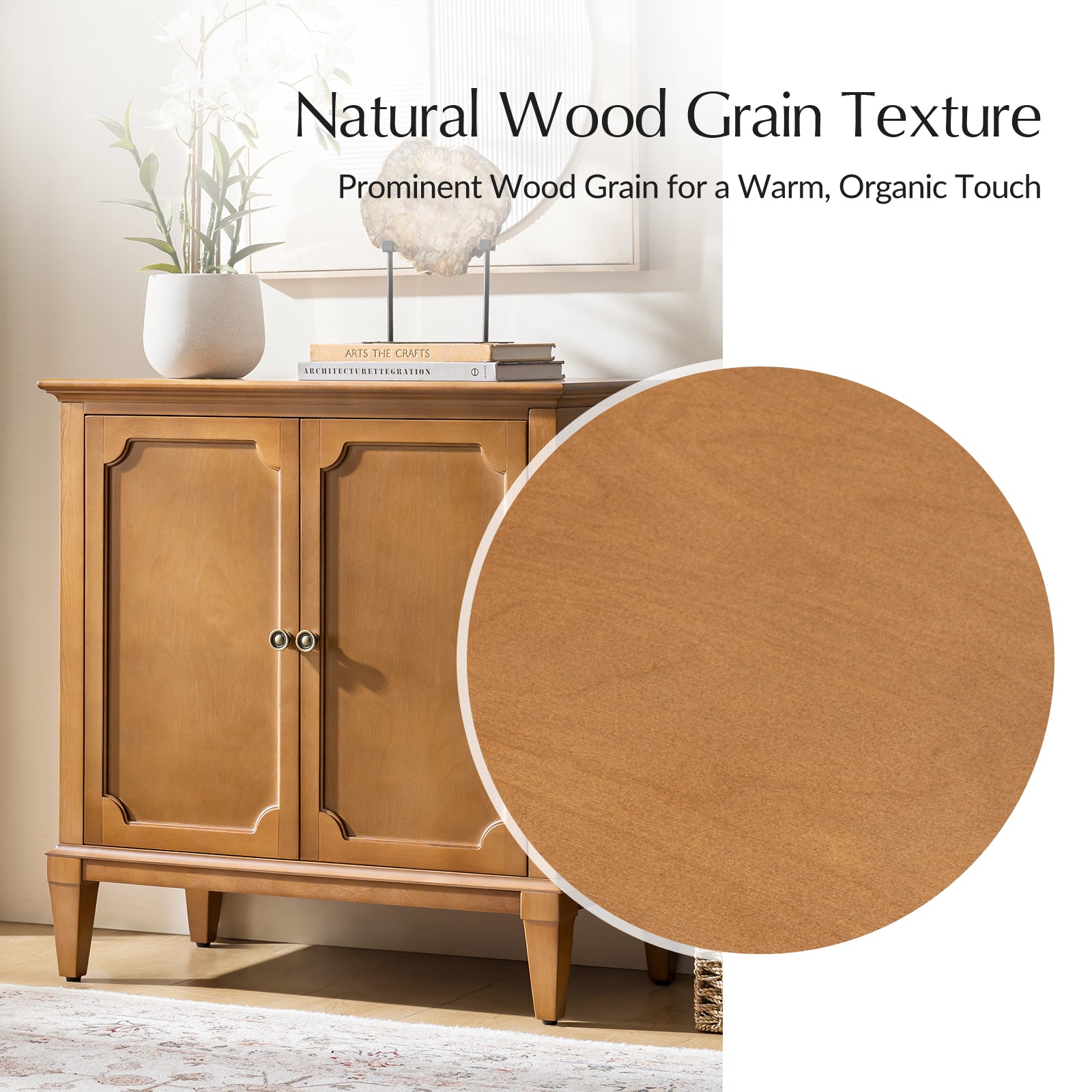 Jane Wood Veneer Sideboard with Adjustable Shelves, Available in 2-Door or 4-Door Options