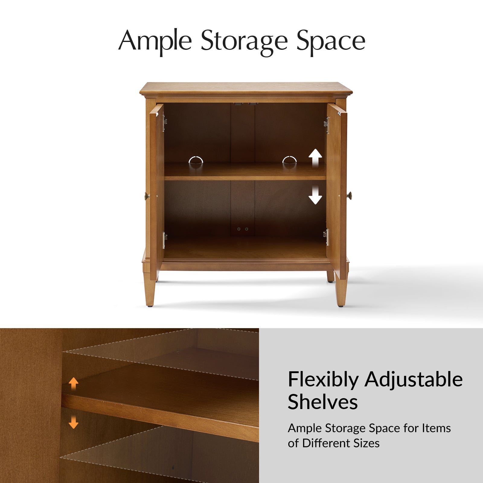 Jane Wood Veneer Sideboard with Adjustable Shelves, Available in 2-Door or 4-Door Options