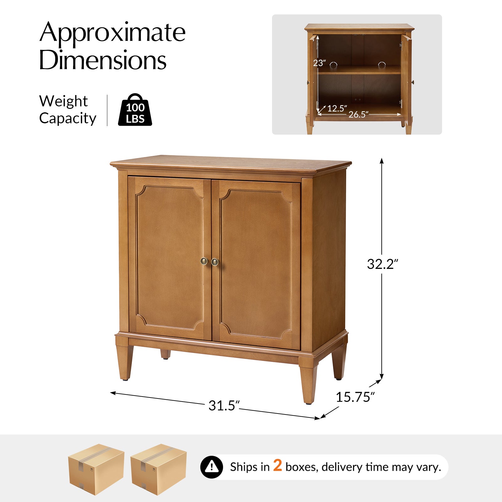 Jane Wood Veneer Sideboard with Adjustable Shelves, Available in 2-Door or 4-Door Options