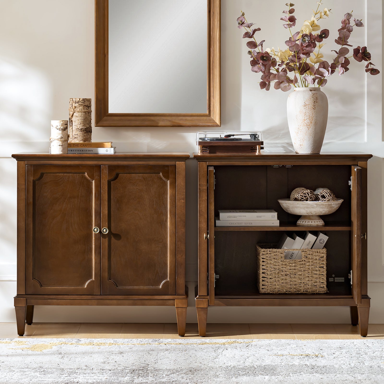 Jane Wood Veneer Sideboard with Adjustable Shelves, Available in 2-Door or 4-Door Options