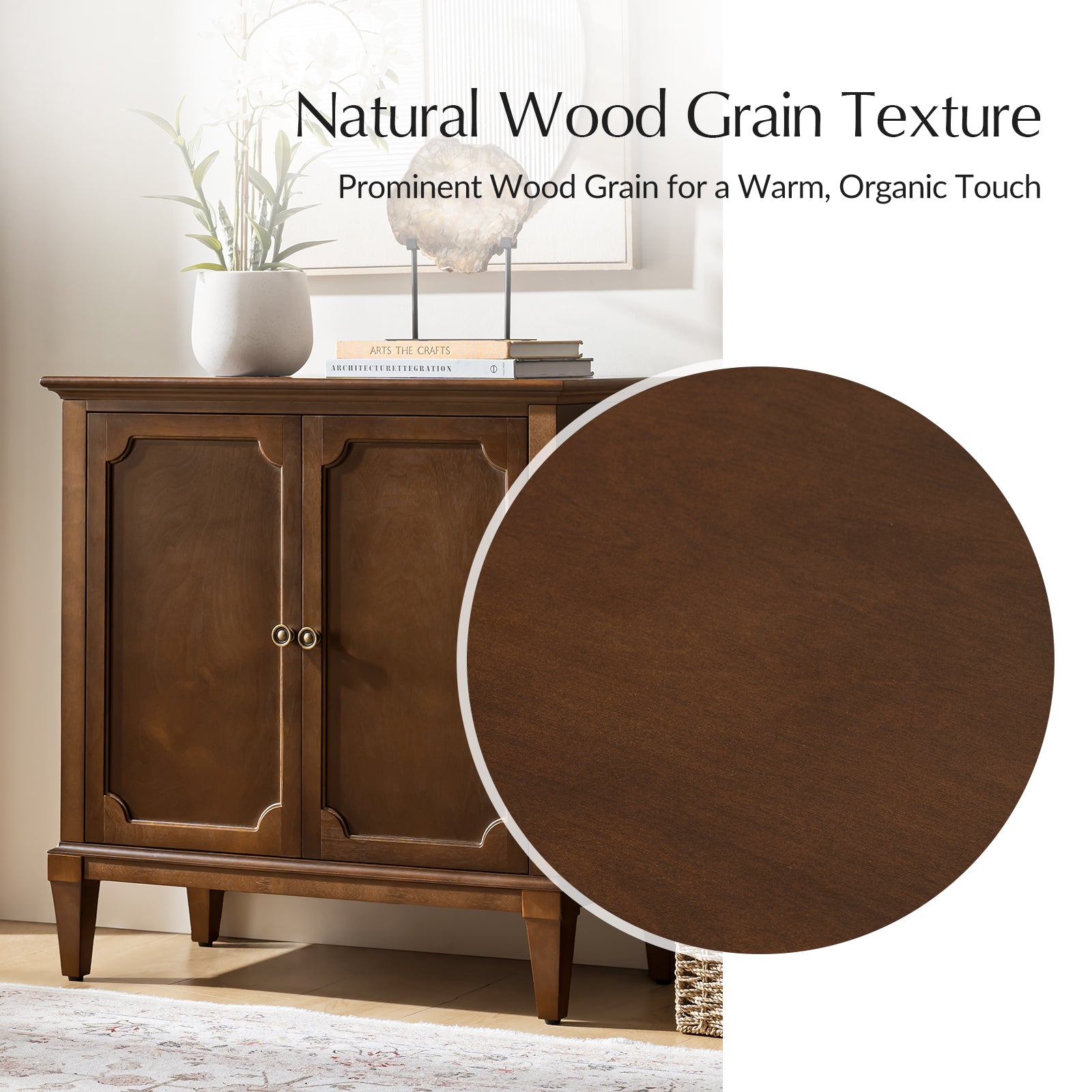 Jane Wood Veneer Sideboard with Adjustable Shelves, Available in 2-Door or 4-Door Options