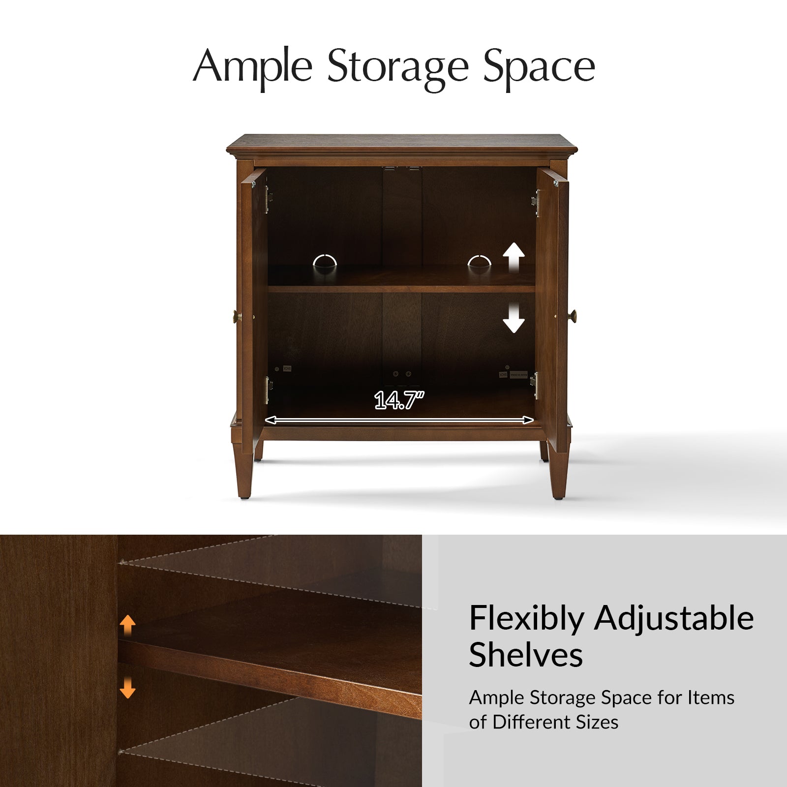 Jane Wood Veneer Sideboard with Adjustable Shelves, Available in 2-Door or 4-Door Options