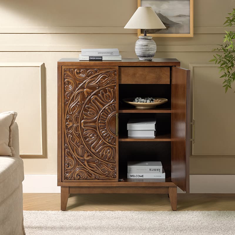 Enrica Classic Floral Carvings Versatile Storage Accent Cabinet