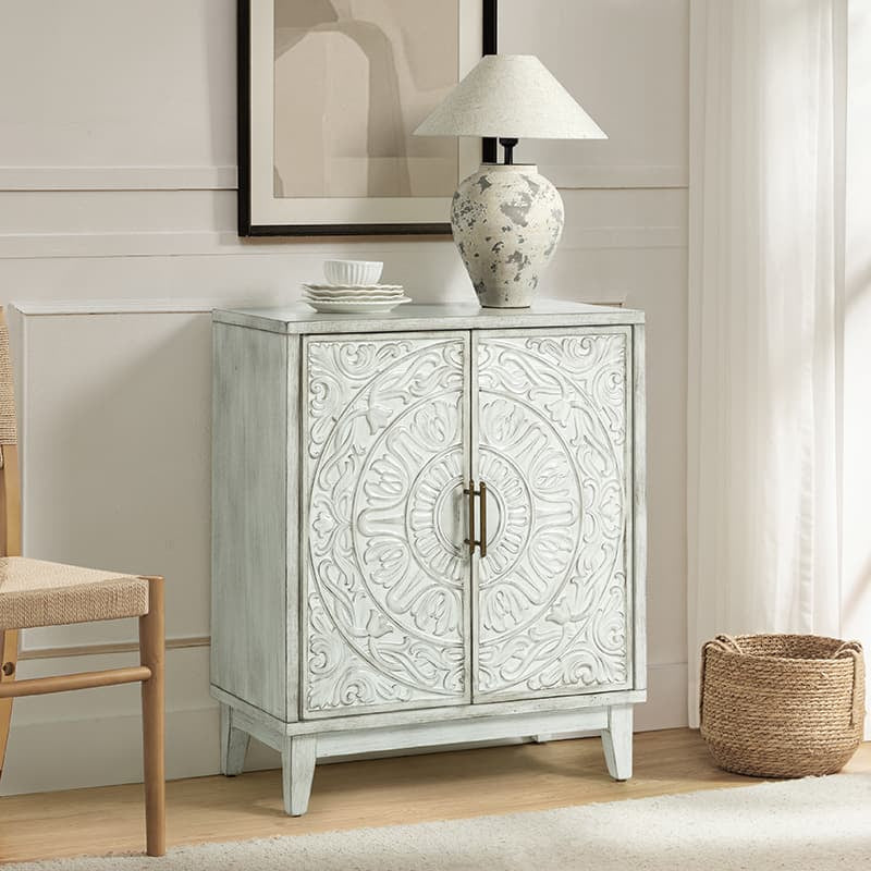 Enrica Classic Floral Carvings Versatile Storage Accent Cabinet