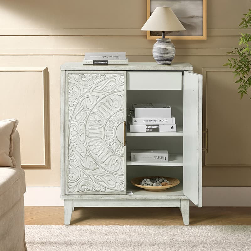 Enrica Classic Floral Carvings Versatile Storage Accent Cabinet