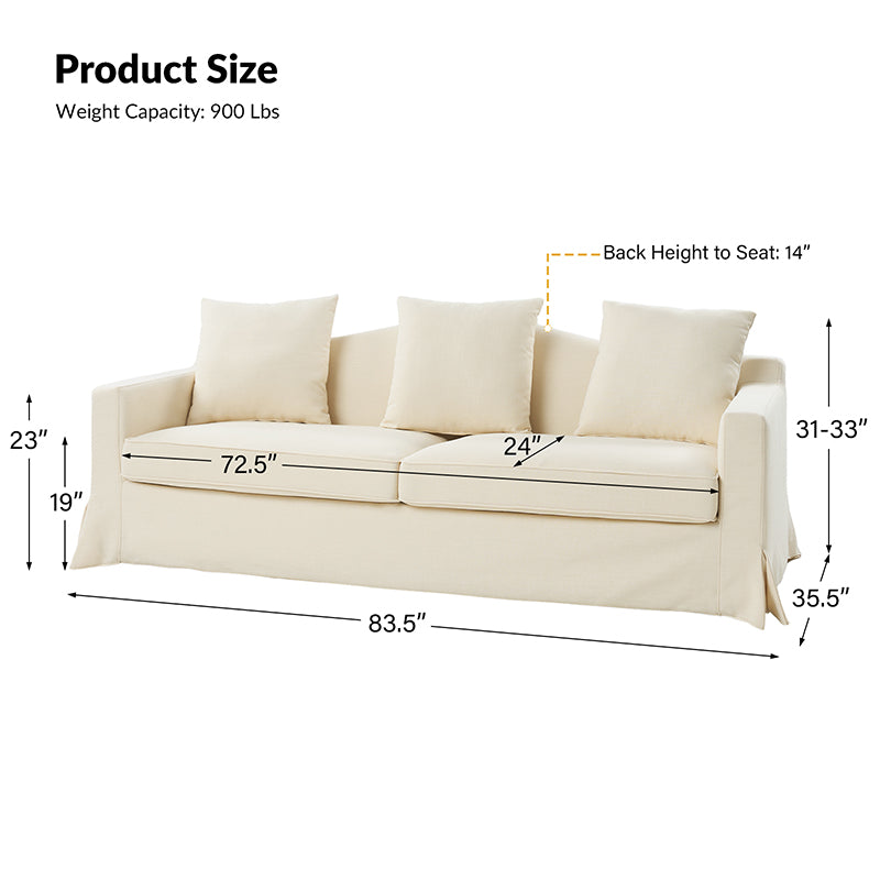 Alois 83" Curved Back Slipcovered Sofa with Toss Pillows