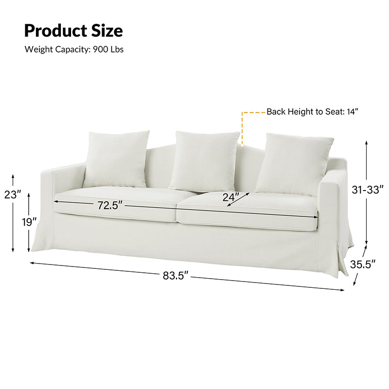 Alois 83" Curved Back Slipcovered Sofa with Toss Pillows