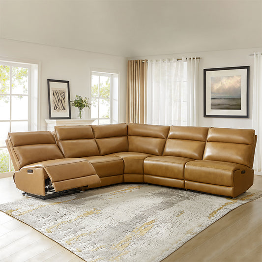 Raphael Genuine Leather Power Reclining Corner Sectional with USB and Type-C