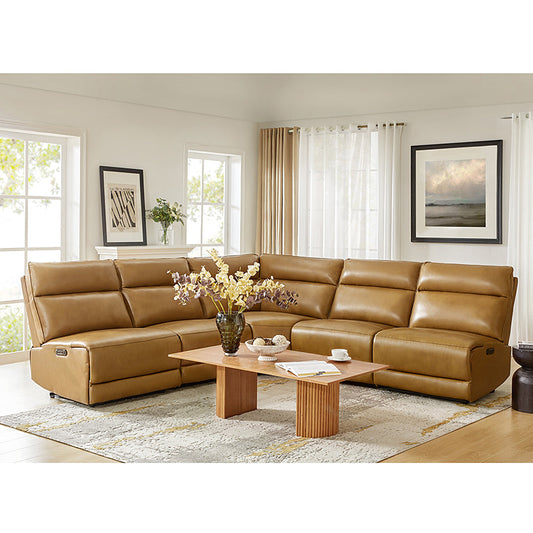 Raphael Genuine Leather Power Reclining Corner Sectional with USB and Type-C