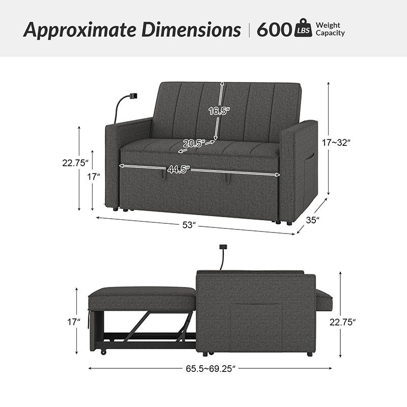 Dirk Upholstered Sleeper Versatile Sofa with Built-in USB Port