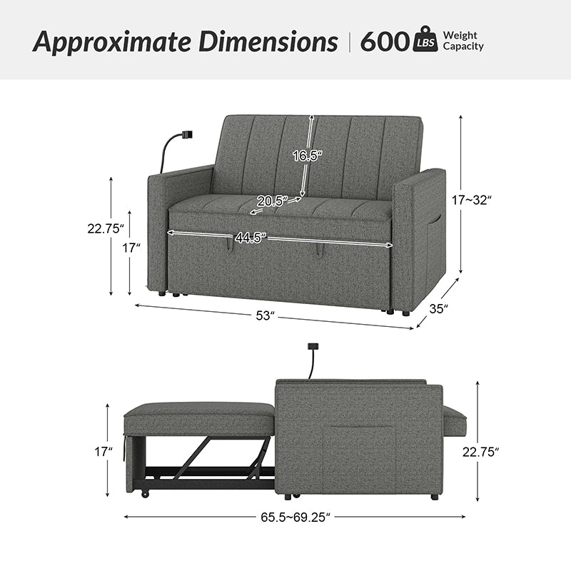 Dirk Upholstered Sleeper Versatile Sofa with Built-in USB Port