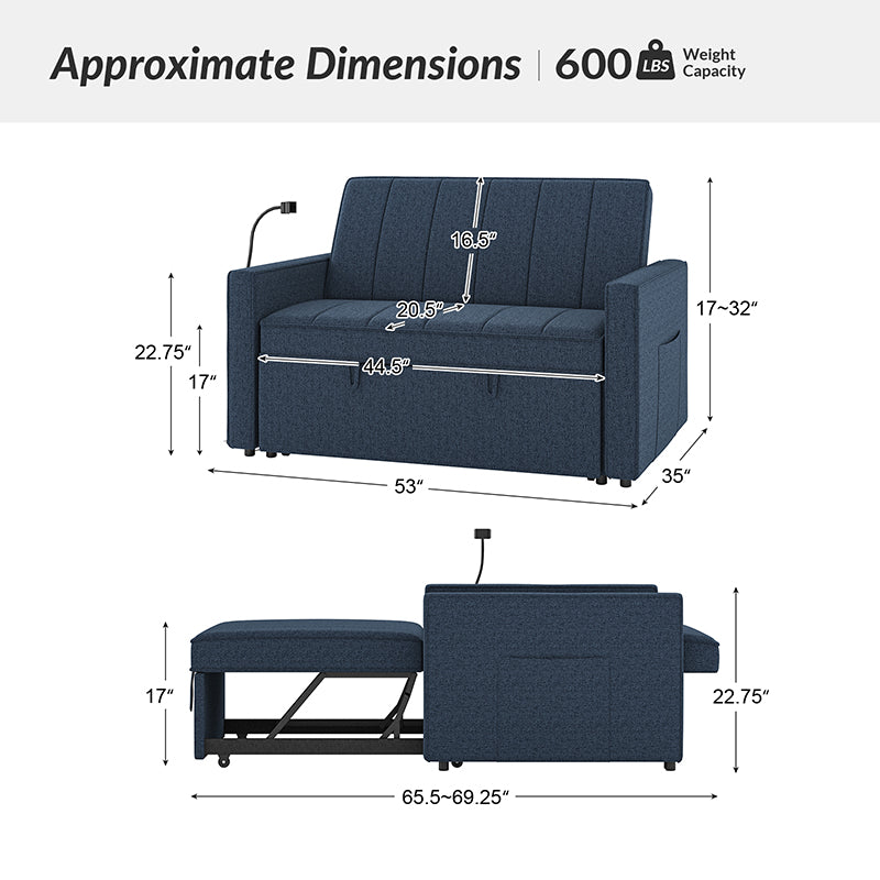 Dirk Upholstered Sleeper Versatile Sofa with Built-in USB Port