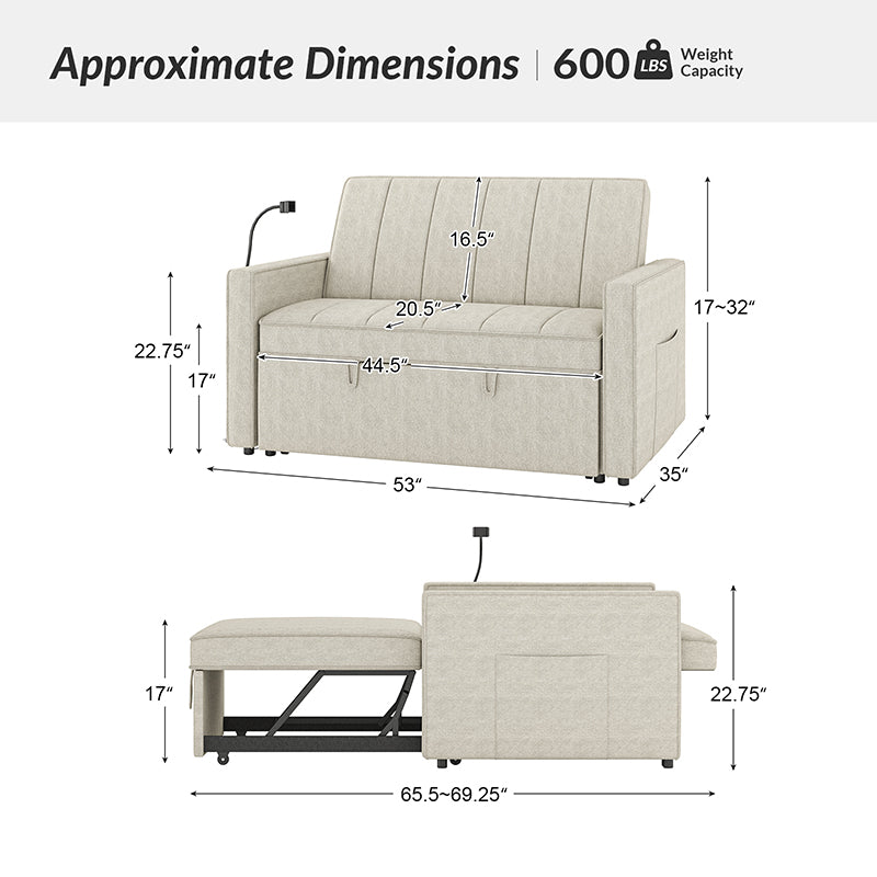 Dirk Upholstered Sleeper Versatile Sofa with Built-in USB Port