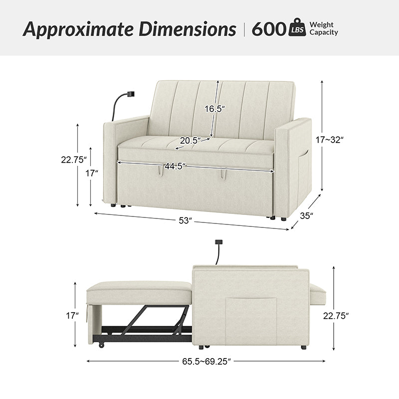 Dirk Upholstered Sleeper Versatile Sofa with Built-in USB Port